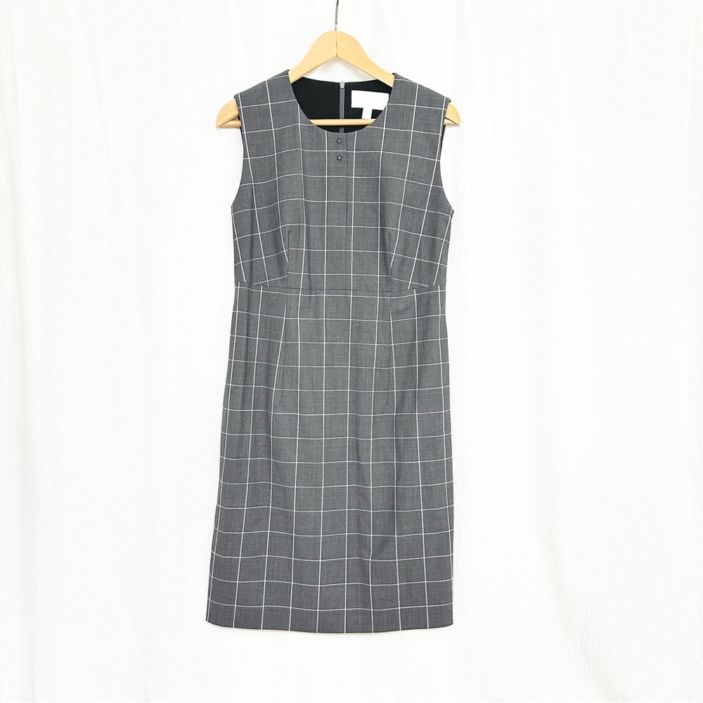Hugo Boss Wool Charcoal Checkered Midi Dress
